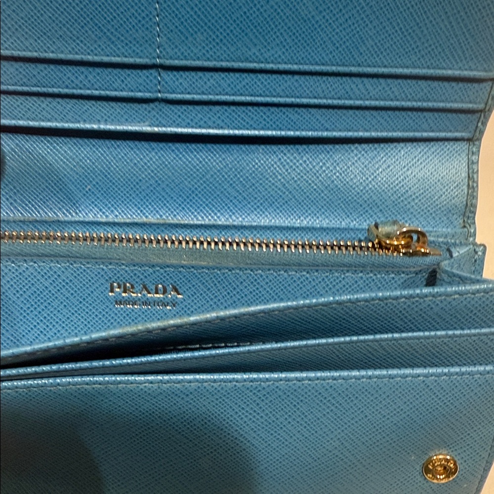 Prada Blue Leather double snap wallet Authentic - Picture 9 of 12